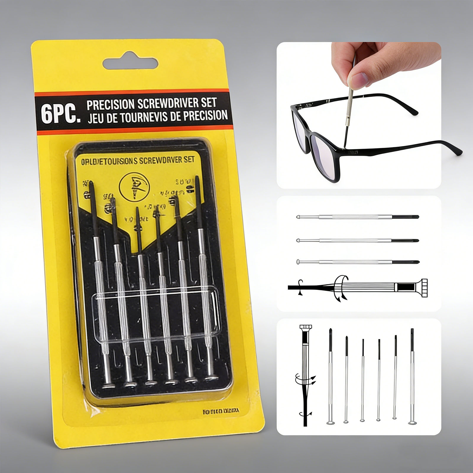 Screwdriver Set Precision - Set Obeng 6 Buah, Aksesori Kacamata,